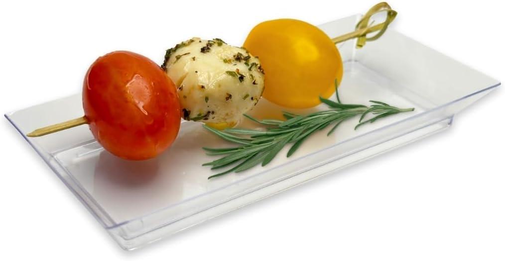 50ct Small 5" Clear Rectangle Mini Dessert Plastic Plates | Disposable Tiny Appetizer Serving Tray | Recyclable Clear Plastic Plates | Perfect for Mini Appetizer Plates for Parties, Weddings CMJJ