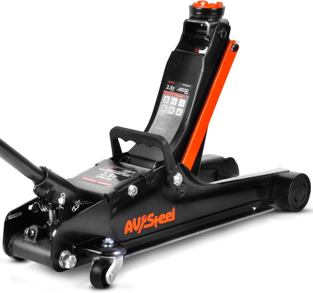 AV Steel Low Profile Floor Jack 2.5 Ton (5000 lbs), Lift Range 3.4" to 14.6" for Cars & Sedans, Hydraulic Steel Jack with Single Piston Pump - Not for Trucks or SUVs