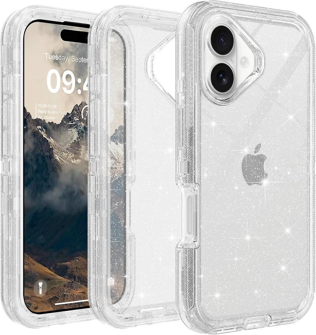 for iPhone 17 Case Clear, Anti-Drop, Transparent, Shockproof, Military Grade Drop Protection, Heavy Duty Protective Phone Case Cover for 17 6.3",Clear Glitter