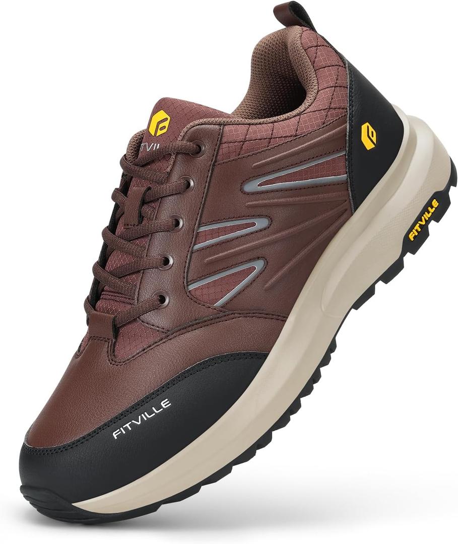 FitVille Mens Wide Hiking Shoes Outdoor Walking Shoes Trekking Trails Sneakers with Slip Resistant (8 X-Wide, Brown)