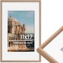 11x17 Picture Frame, Display Pictures 8x12 with Mat or 11x17 Without Mat, Wall Hanging Photo Frame, Natural, 1 Pack