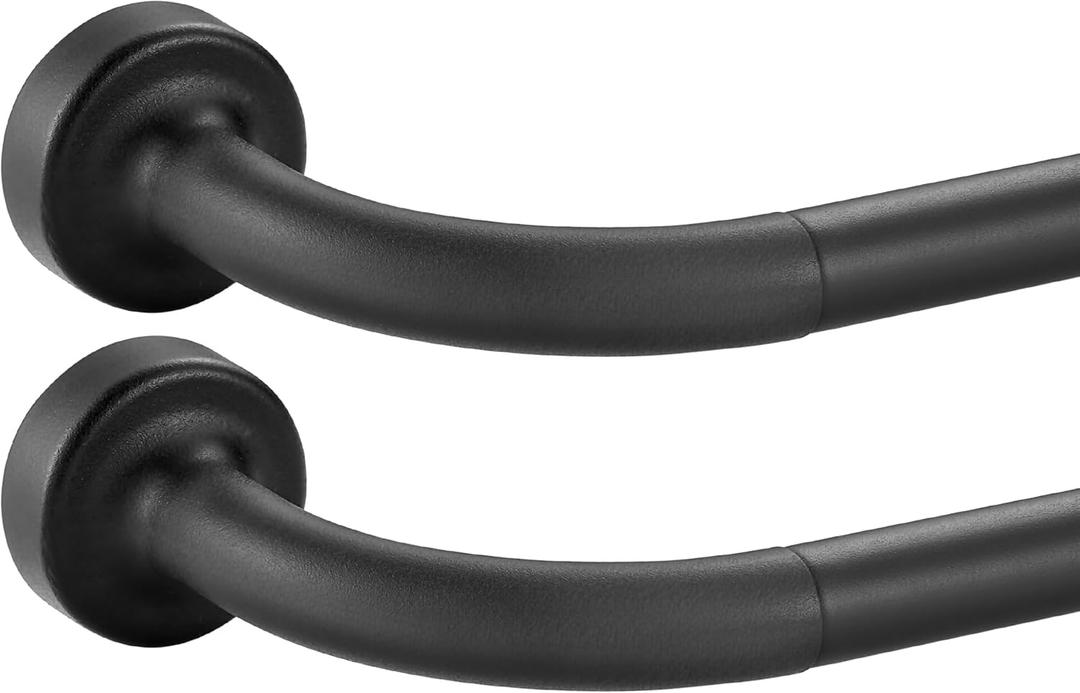 2 Pack Matte Black Disc Curtain Rods, 28-48 Inches Window Curtain Rod, Adjustable Room Darkening Drapery Rod with Aluminum Finials and Brackets, Wrap Around Design