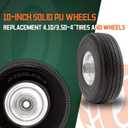RRQ 10 Inch Solid Polyurethane Tire 4.10/3.50-4 Tire, 10" Flat Free Wheels with 5/8" Bearings, 2.2" Offset Hub for Garden Cart, Hand Truck, Lawn Cart, Mower (2 Pack)