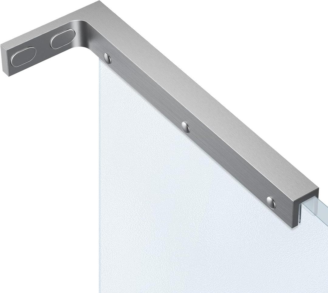 Heavy Duty Fixed Glass Clamp Support Bracket for Frameless Shower Doors,Reliably 304 Stainless Steel Stabilizing Bar for 6-12mm Glass Panels,No-Drill Installation, Brushed Finish (Right Side Glass)