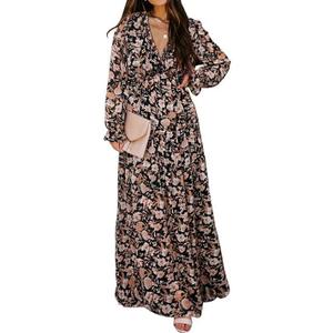 2025 New Long Sleeve Women's Fashion Printed Fairy Style Long Style Evening Dress Beach Dress, XL