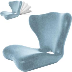 Adjustable Backrest Memory Foam Lumbar Support Pillow,Back Support Cushion for Office Chair,Home, Meditation on Floor,Stadium Seat with Back Support,Posture Corrector,Washable Cover(Blue)
