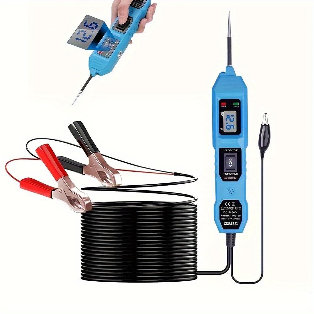 Power Circuit Probe Tester, 6V-24V DC Automotive Car Electric Fuse & Voltage Tester with LED Test Light, HD LCD Readout, Overload Protection, Short Circuit Finder with 14.7FT Cable (Blue)