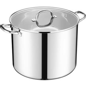 20 Qt Large Stock Pot, E-far Stainless Steel Stockpot with Lid for Boiling Cooking Soup Stew Canning, Heavy Duty Tri-Ply Bottom Works w/Induction, Commercial Grade & Dishwasher Safe, 20 Quarts