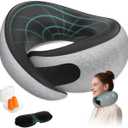 Travel Neck Pillows for Airplanes - 360 Ergonomic Memory Foam Travel Pillow - Relief Neck Pain with Breathable Support for Long Flights, Car, Train & Office Use - Adults & Kids (Gray)