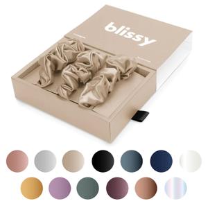 Blissy Silk Scrunchies (3 Pack) - 100% Pure Mulberry Silk - 22 Momme 6A High-Grade Fibers - Silk Scrunchie for Straight & Curly Hair - Preventing Breakage, Tangling, & Creasing (Champagne Regular) Blissy Silk Scrunchies (3 Pack) - 100% Pure Mulberry Silk - 22 Momme 6A High-Grade Fibers - Silk Scrunchie for Straight & Curly Hair - Preventing Breakage, Tangling, & Creasing (Champagne Regular)