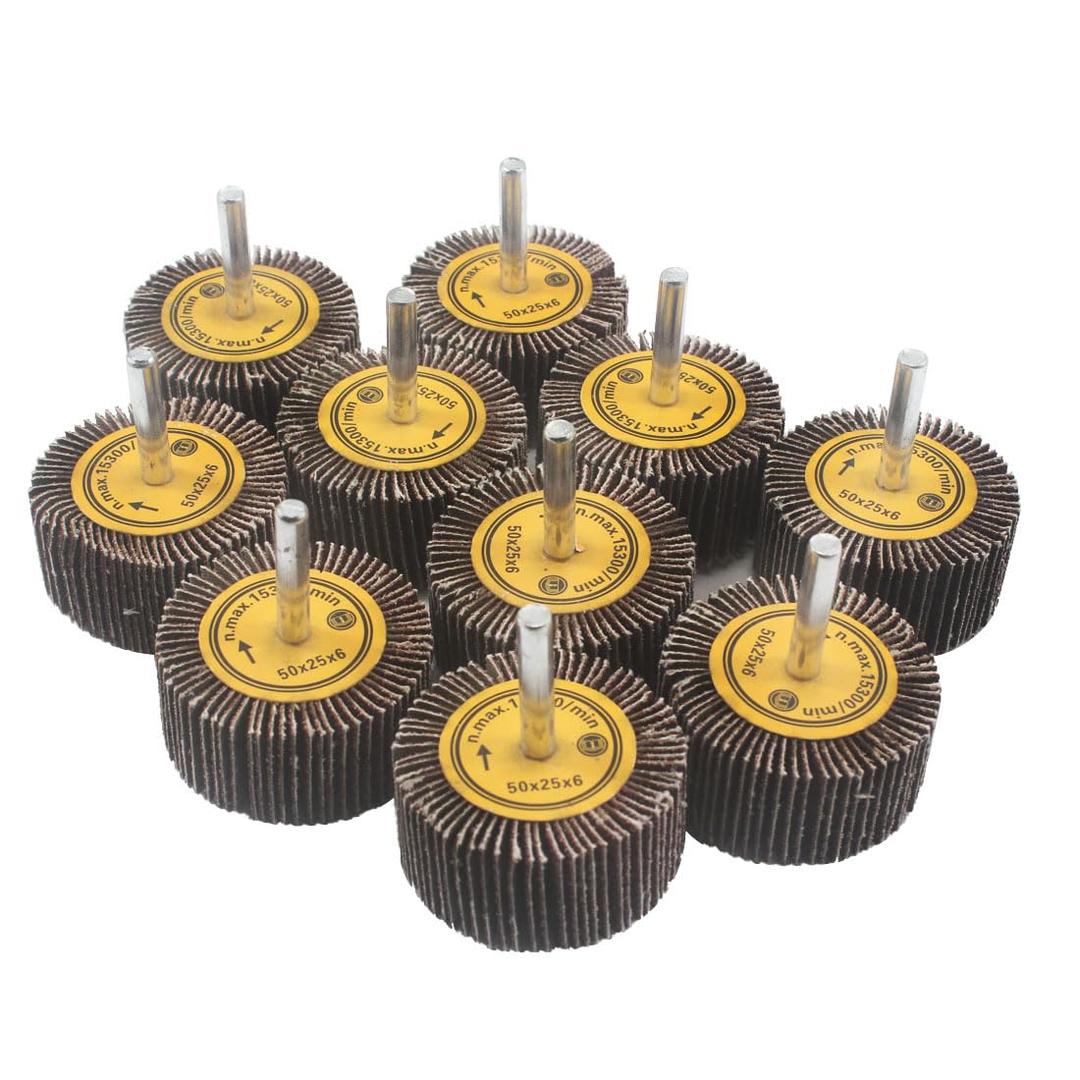 10 Pcs 50mm Flap Wheels, 1/4'' Shank 80 Grit Aluminum Oxide Grain Mounted Flap Sanding Wheel for Drill, Grinder, Rotary Tools