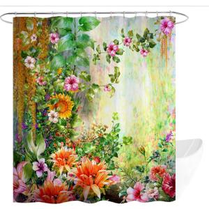 Get Orange Floral Shower Curtain Watercolor Abstract Flowers Meadow Green Leaves Polyester Fabric Bathroom Shower Curtain Sets Decor with Hooks 72X72 Inches Flower