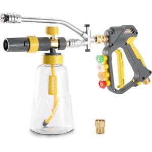 Foam Cannon Gun Dual Connector Accessory for Pressure Washer, Double Tip Attachment Soap Cannon with Power Washer Short Gun, Car Wash Foam Gun Kit, 1/4" Quick Connect, 5 Nozzles Tips