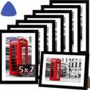 5x7 Picture Frame Set of 8, Black Photo Frames for Gallery Wall Mounting or Table Display, Display Pictures 4x6 with Mat or 5x7 Without, Poster Frames with Plexiglass for Home Office Decor
