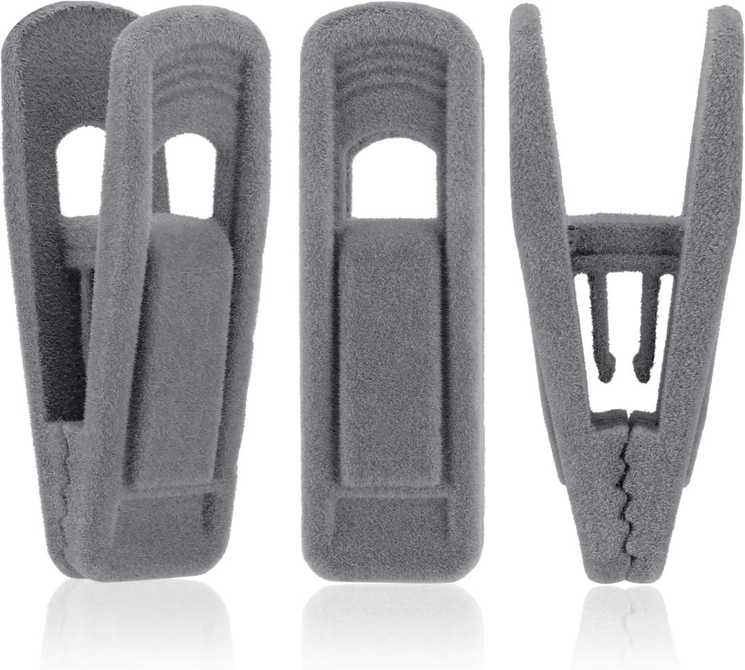 Tinfol Gray Velvet Hanger Clips 24 Pack, Non-Slip Flocked Clips for Pants, Skirts, Suits - Strong Finger Clips with Large Opening, Perfect for Slim-Line Velvet Hangers