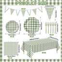 LemonRoad 102 Pcs Gingham Sage Green Party Supplies Set Disposable Checkered Paper Plates Napkins Forks Tablecloth Banner for Birthday Party Dinner Picnic Pizza Barbecue Wedding Mother's Day, Serve 25