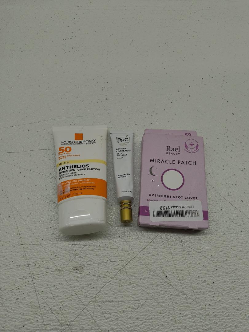 Rael beauti Miracle Patch; Roc Retinol; 
La Roche-Posay Anthelios