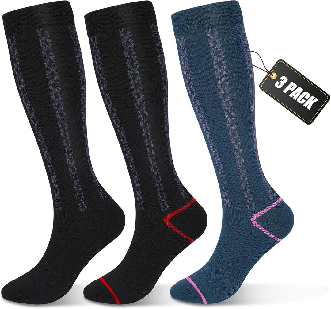 Medical Graduated 30-40mmHg Compression Socks for Women&Men Circulation Knee High Socks Hiking Running Nursing Stockings(L, B/ N/ S)
, Size: Large-X-Large