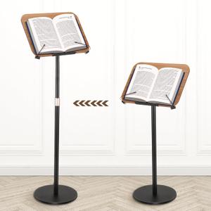 Floor Book Display Stand for Reading Standing Tablet Stand Display Flat Plate Adjustable Height Stand Wooden Floor Recipe Book Holder with Clip for Bible Laptop Projector Recipe Sheet Music