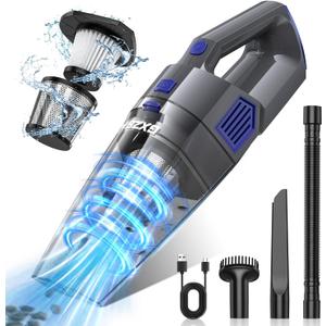 Gxzsk Handheld Vacuum Cordless, 15000PA Strong Suction Hand Held Car Vacuum Cleaner Rechargeable, Portable Hand Vacuum with Multi-Nozzles & Washable Filter for Home Office, Car, Pets (Gray & Deep Blue)