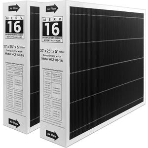 20x25x5 MERV 16 Air Filter, Carbon-Efficient Furnace Air Filter Compatible with Lennox 6675 and Lennox HCC20-28 Healthy Climate Furnace Filter for HVAC System, Replaces Part HCF20-16, 2 Pack
