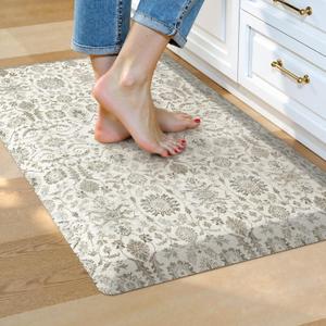 Collive Kitchen Floor Mat Cushioned Anti Fatigue, Vintage Boho Floral Rug Non Skid Waterproof Kitchen Sink Rugs, Memory Foam Comfort Standing Desk Mats for Floor, Office, 17.3''x28'' (Beige)