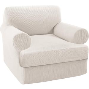 Turquoize T Cushion Chair Slipcover Armchair Slipcover for Living Room Stretch Sofa Couch Cover Soft Armchair Cover Furniture Covers with Individual T Cushion Seat Covers (Chair, Ivory)