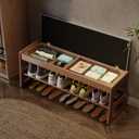 AQIMUELE Shoe Rack Bench,2 Tiers Shoe Bench with Storage with Flip-Top,Wood Shoe Rack for Entryway,Hallway(Walnut Upholstered Seat,11.8" D x 39.3" W x 15.7" H