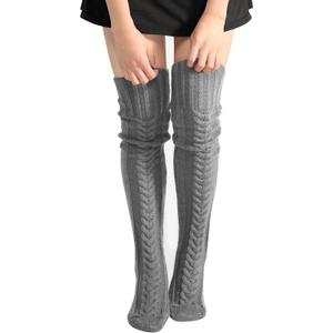 fauson Thigh High Socks - Over Knee High Socks for Women Warm Valentines Day Gifts for Her Thigh High Stockings Leg Warmers (Grey)