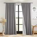 StangH Grey Room Darkening Curtains for Bedroom, Thermal Insulated Burlap Window Drapes 96 inch Long Back Tab Hook Belt 100% Black Out Curtains for Sliding Door Office, W52 x L96, 2 Panels