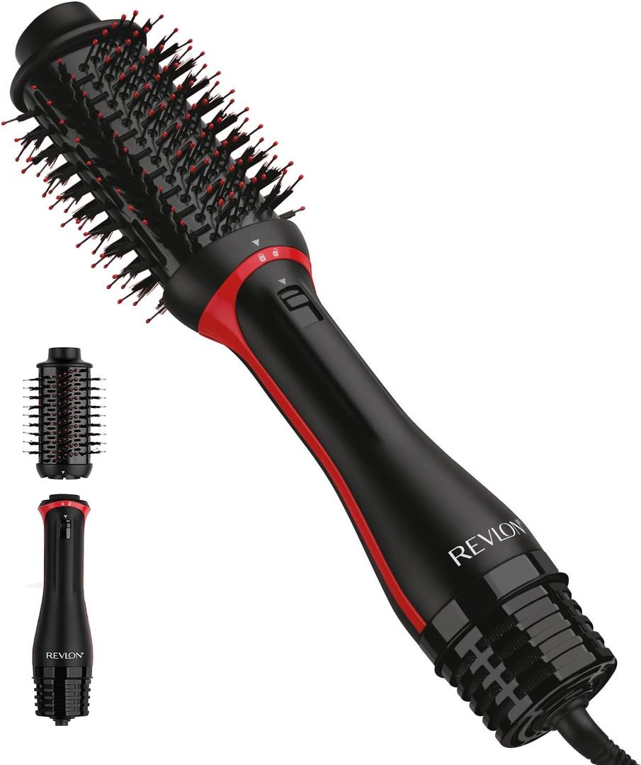 REVLON One-Step Volumizer Plus Hair Dryer and Styler, Enhanced Motor for Less Frizz, More Shine, and Reduced Heat Damage for Salon Style Round Brush for Blowout, Black (2.4" VOLUMIZER PLUS, Black Red)