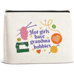 Crochet Knitting Sewing Makeup Bag for Women, Funny Gifts for Needlepoint Knitter Sewist Lovers Friends Sister Mom, Hot Girls Have Grandma Hobbies Cosmetic Bag with Zipper