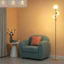 Fiqevs Upgrade Dimmable Floor Lamp, 3 Globe Mid Century Gold Modern Floor Lamps for Living Room with Orb Frosted Glass Shade and 3 LED Bulbs, Standing Tall Lamp for Bedrooms, Office - Antique Brass