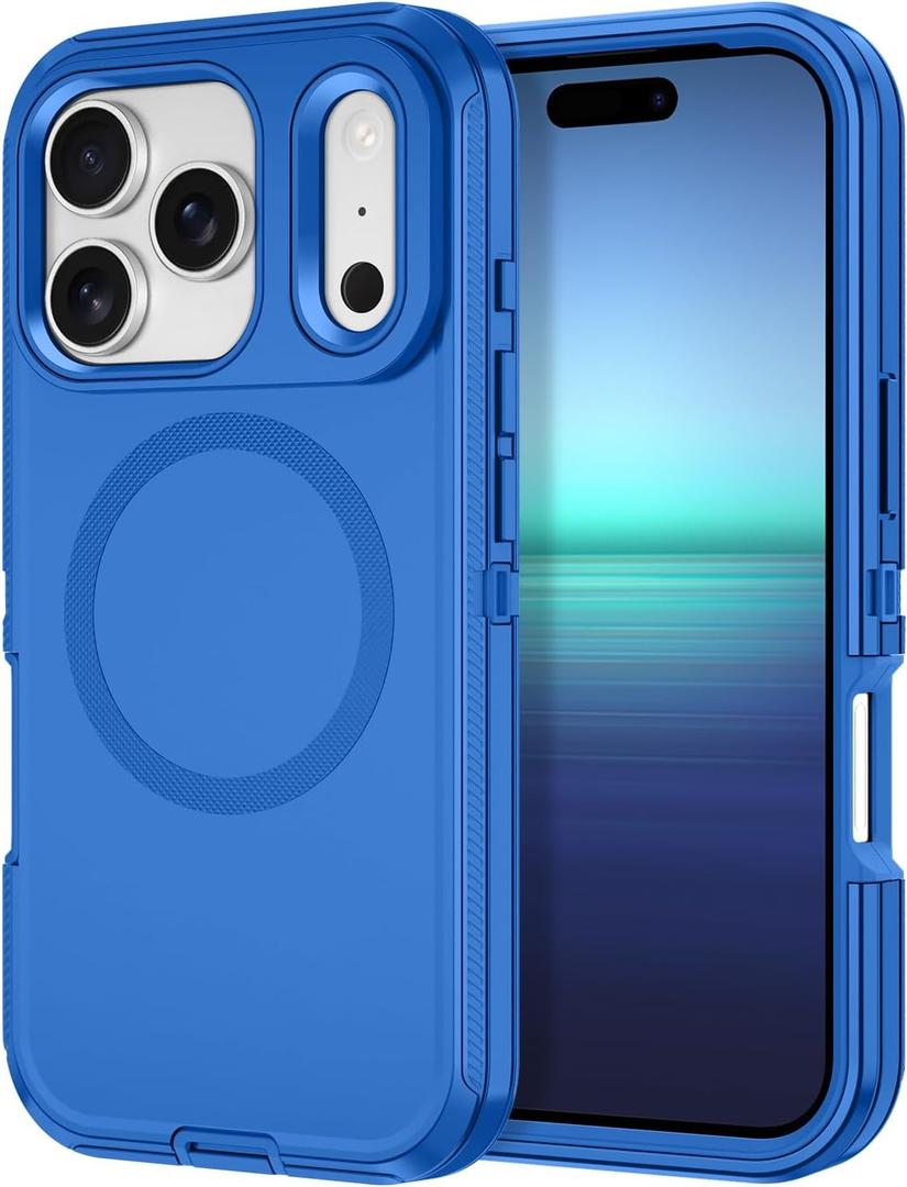 I-HONVA for iPhone 17 Pro Case [Compatible with MagSafe] Shockproof 3-Layer Full Body Protection [Without Screen Protector] Rugged Heavy Duty Cover Case for Apple iPhone 17 Pro 6.3" 2025,Sea Blue