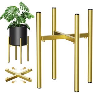 Metal Plant Stands for Indoor Plants Adjustable for 8 9 10 11 12 inches Planter Mid Century Stable Stylish Corner Plant Stand for Outdoor, Gold 1Pack, Pot not Included