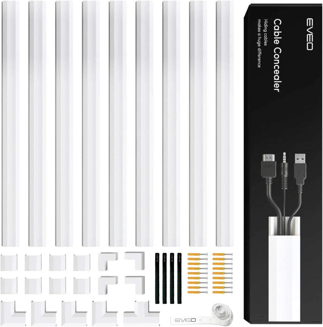 Cord Covers for Wires on Wall - 153in Cable Management Cable Hider - Cord Hiders for TV On Wall - Paintable Cable Concealer - Wire Covers for Cords - 9X (L17 x W0.95 x H0.5) - White (Medium)