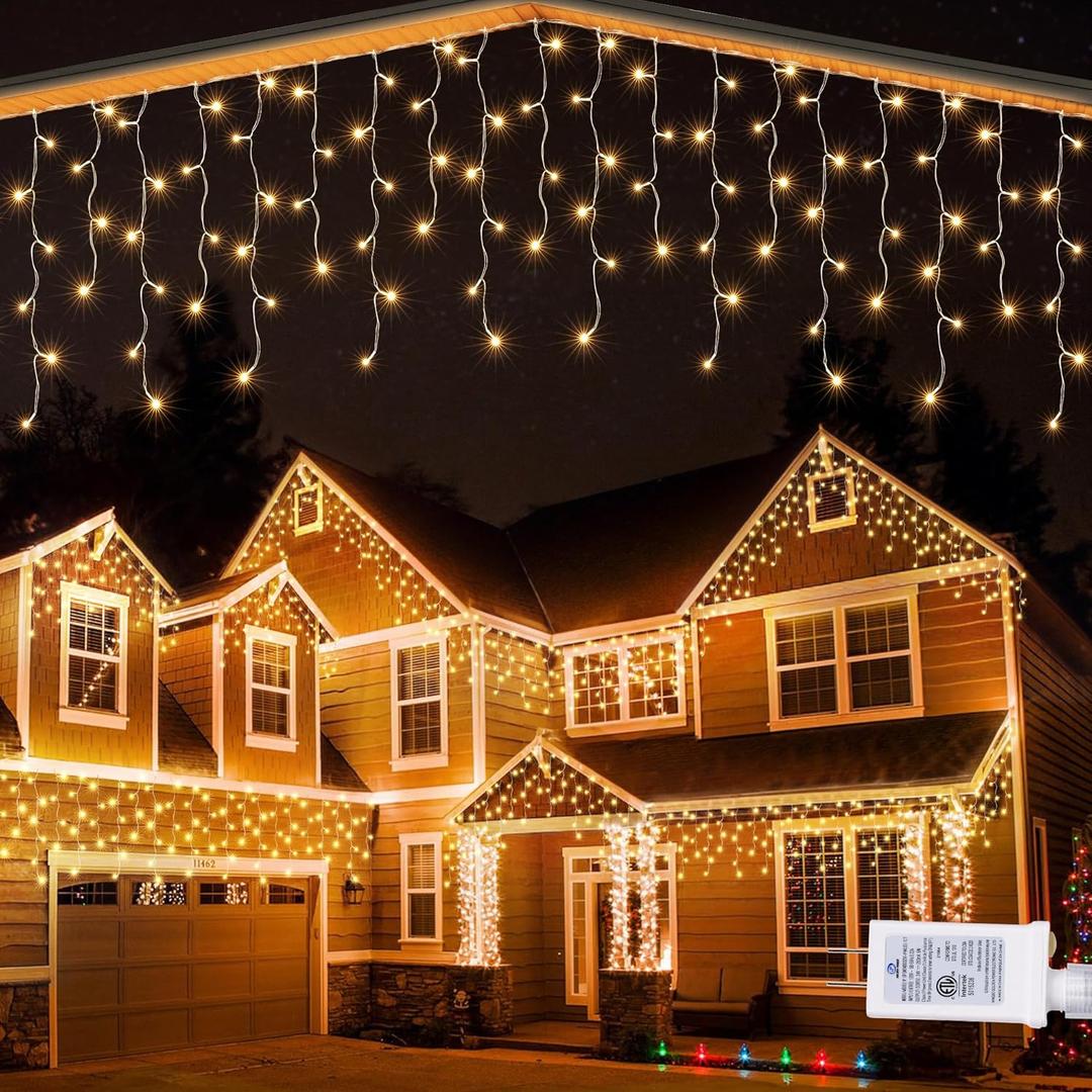 Lomotech Christmas Icicle Lights - 65Ft 8 Modes Waterproof Christmas Lights with Timer for Holiday, Wedding Party, Eaves, Christmas Decorations,Non-Connectable(Warm White)
