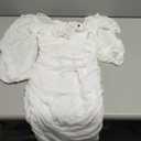 ZESICA Women's Sexy V Neck Ruched Bodycon Mini Dress Puff Long Sleeve Cocktail Wedding Party Short Dresses (Medium, White)