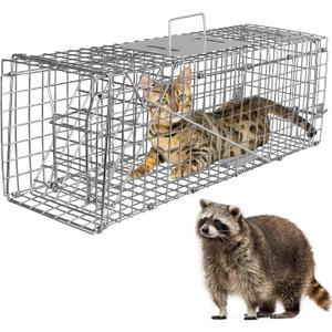 iMounTEK Humane Animal Cage Trap Live Hunting Trap Cage Catch Live Animal Rodent Cage Collapsible Galvanized Wire for Small Raccoons Beavers Groundhogs Foxes Armadillos