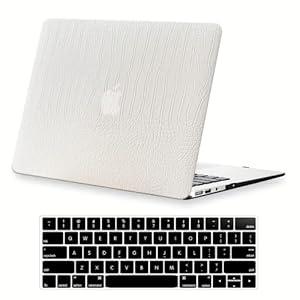 KEROM Compatible with Crocodile MacBook Air 13 inch Case 2021 2020 2019 2018 M1 A2337 A2179 A1932, Textured Elegant Luxury Aligator Skin Snakeskin PU Leather Hard Shell & Keyboard Cover, White