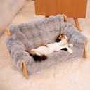 CHEERHOME PETS Elevated Cat Couch Bed for Indoor, Wooden Cats Sofa with Washable Fluffy Cover Raised Kitty Lounge Chair Suitable for Puppy(Cat Sofa,Dark Grey-Blue)