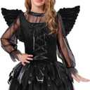 Halloween Fallen Angel Dress for Girls Cosplay Dress Dark Angel Costume with Headband and Wings (12-14 Years)
