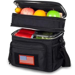 ATRIPACK Lunch Bag for Men, Double Deck Tactical Lunch Box Work with Shoulder Strap MOLLE Webbing Large Lunch Cooler Leakproof Insulated Black