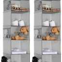 5 Shelves Hanging Closet Organizer, 2 Pack Hanging Storage with 6 Side Pockets for Clothes Bags, 43"x12"x12"(Light Gray)