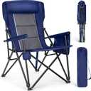 ALPHA CAMP Oversized Folding Camping Chairs High Backrest Heavy Duty Lawn Chairs for Adults Support 500 LBS Portable Camp Chairs with Cup Holders Large Side Pocket for Outdoor (Navy Blue)