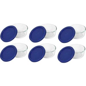 Pyrex 7200 2-Cup Glass Bowl & 7200-PC Dark Blue Lid (6-Pack) - Made in USA