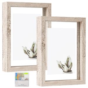 MUYE Square 12x12 Floating Frame in Light Oak,Double Glass Picture Frame Display Photo up to 12x12,Wall Mount or Tabletop Standing with Hanging Hardware Included,2 Pack