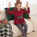 PATPAT Toddler Kids Girls 2Pcs Clothes Set Bowknot Design Ruffle Hem Long Sleeve Top and Floral Print Pant Outfits (2T, Wine Red)