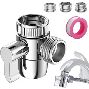 Faucet Diverter Valve with Aerator, 3-Way Diverter Valve for Hand Held Shower, Sink Faucet Splitter for Kitchen and Bathroom, with 55/64'', 15/16'', G1/2 Adapters