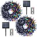 JMEXSUSS 2 Pack White and Multicolor Solar Christmas Lights, Total 400 LED 151FT Color Changing Solar String Lights Outdoor Waterproof for Outside Yard Tree Christmas Decorations